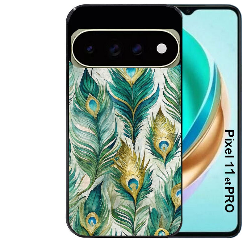 Coque pour Pixel 10 / 11 / PRO / XL paon plumes
