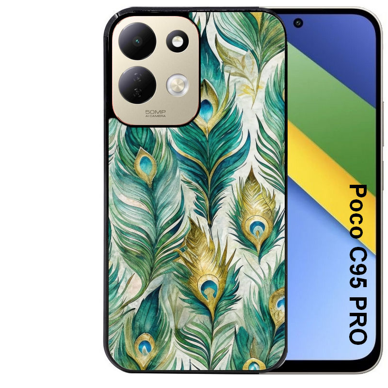 Coque pour POCO C95 PRO paon plumes