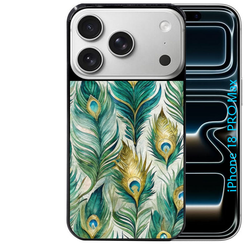 Coque pour Iphone 18 / PRO / PRO MAX / 18E paon plumes