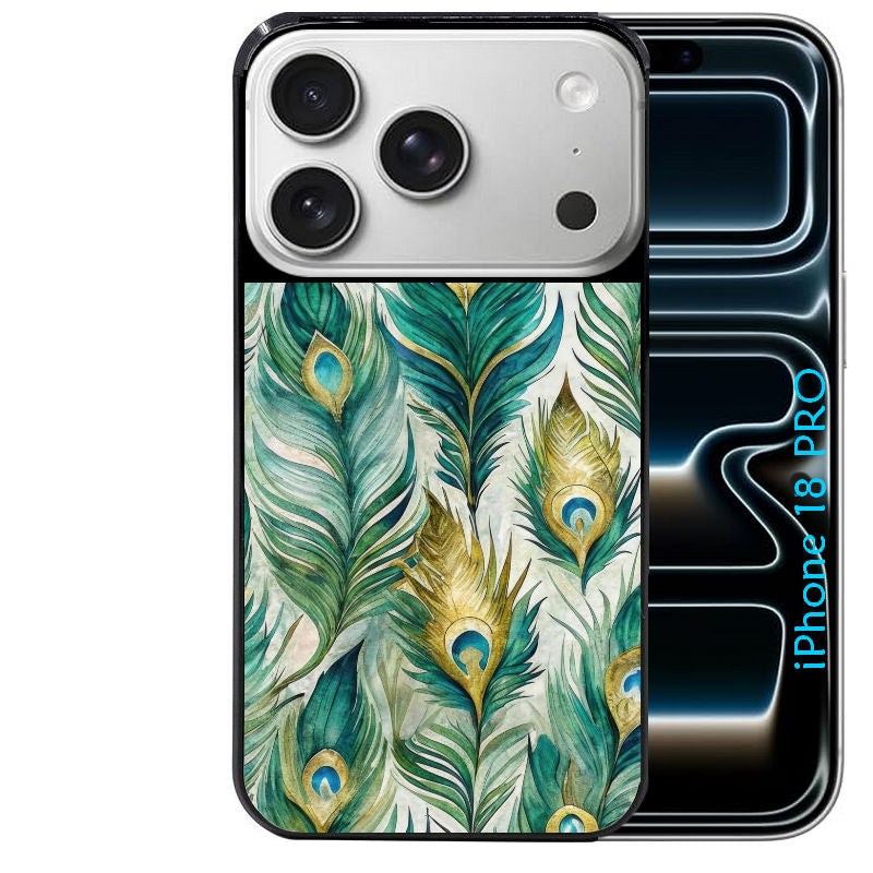 Coque pour Iphone 18 / PRO / PRO MAX / 18E paon plumes