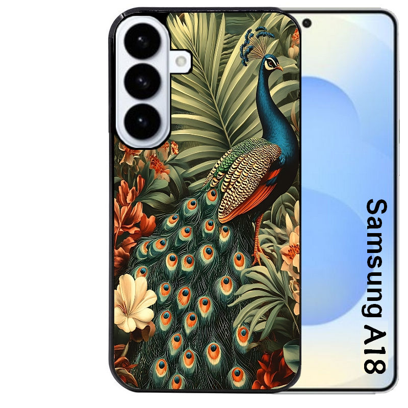 Coque pour Galaxy A08 A18 A28 A38 A58 paon tropical