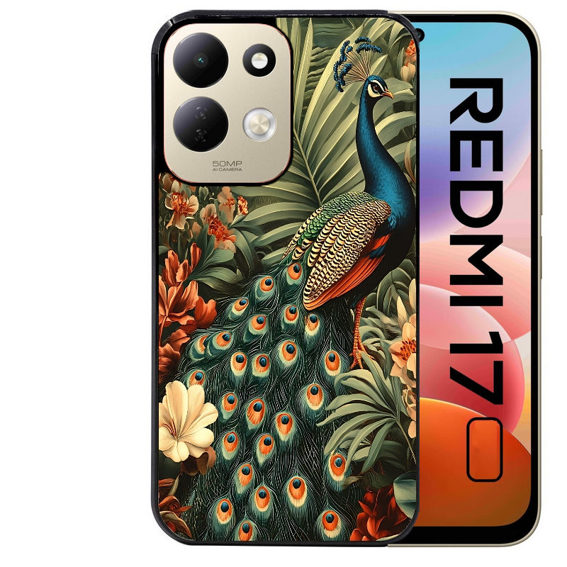 Coque pour Redmi 17 et 17C 4G 5G paon tropical