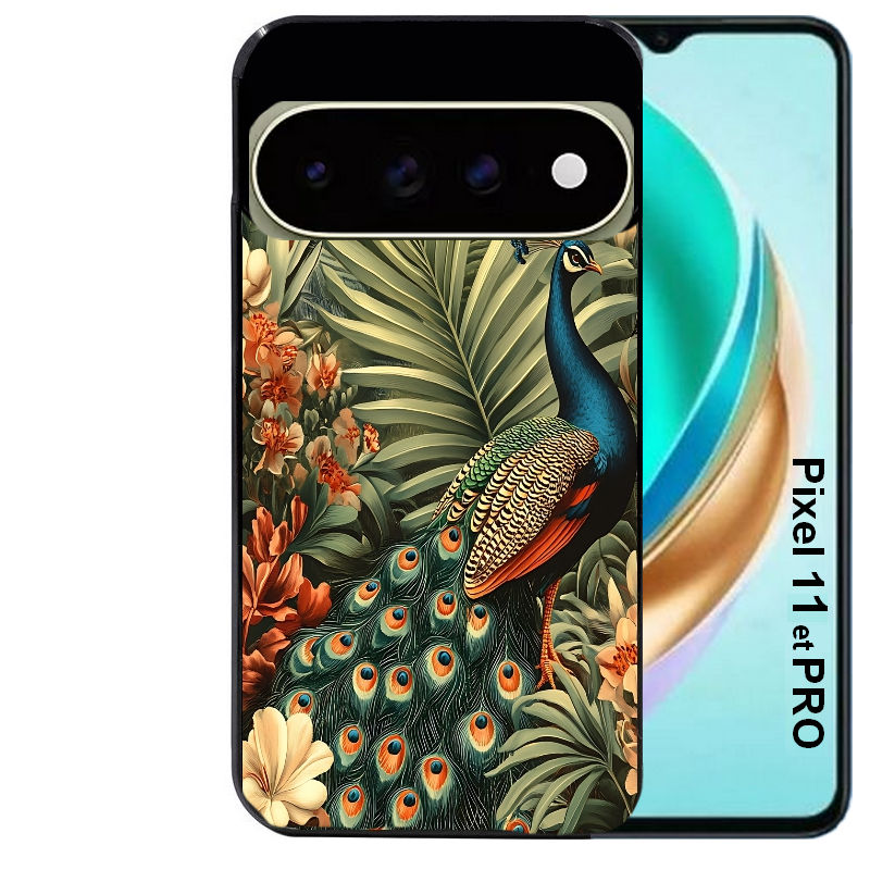Coque pour Pixel 10 / 11 / PRO / XL paon tropical