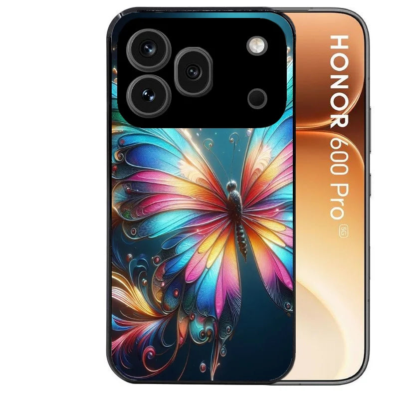 Coque noire taperso pour Honor 600 et 600 PRO avec motif papillon arc protection antichoc personnalisée