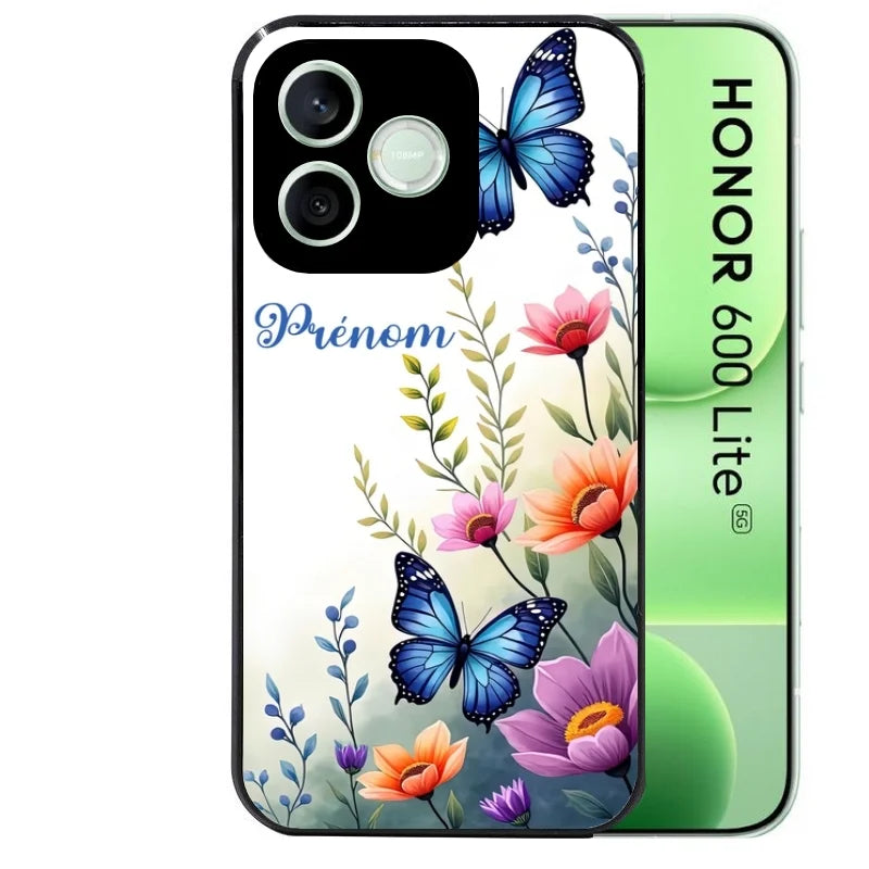 Coque noire pour Honor 600 LITE avec motif papillon prenom personnaliséee protection antichoc personnalisée