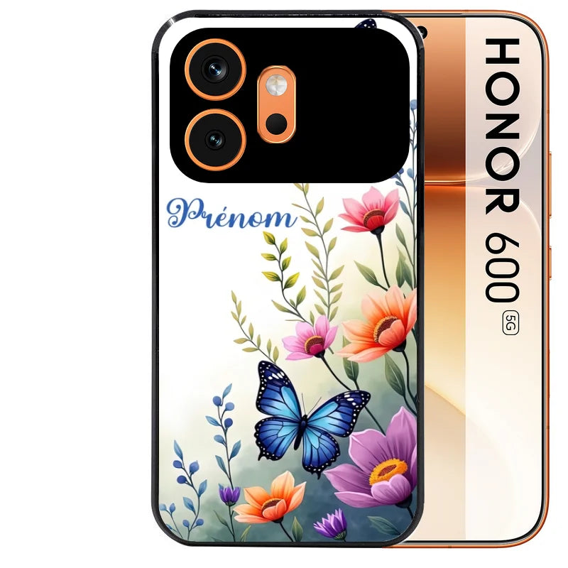 Coque noire taperso pour Honor 600 et 600 PRO avec motif papillon prenom personnalisee protection antichoc personnalisée