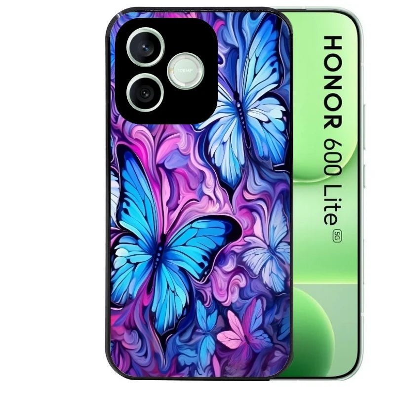 Coque noire pour Honor 600 LITE avec motif papillon violet uv protection antichoc personnalisée