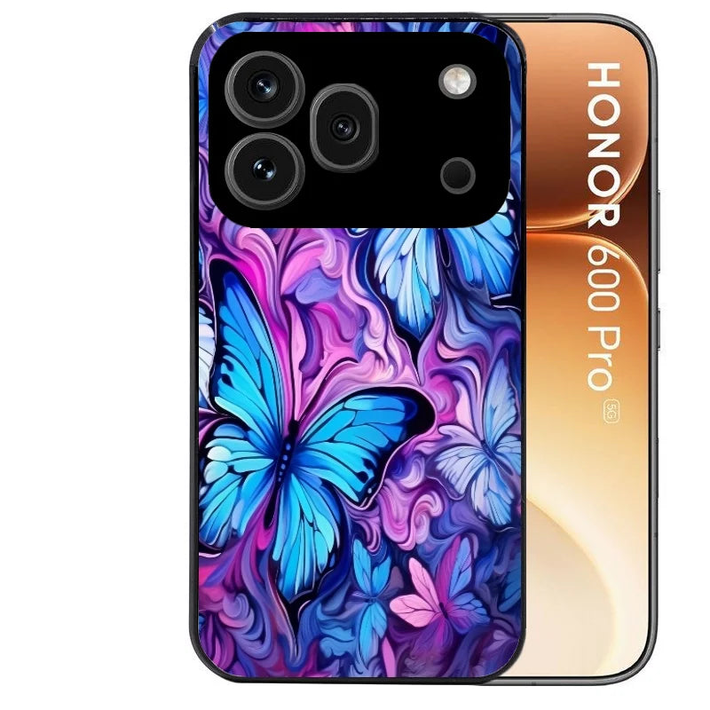 Coque noire taperso pour Honor 600 et 600 PRO avec motif papillon violet uv protection antichoc personnalisée