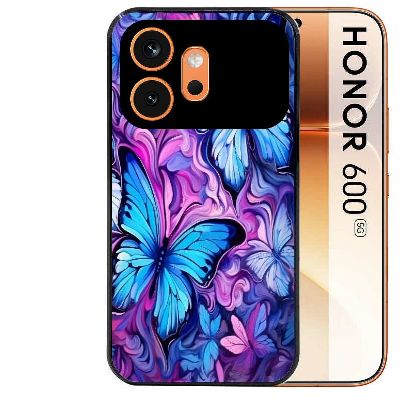 Coque noire taperso pour Honor 600 et 600 PRO avec motif papillon violet uv protection antichoc personnalisée