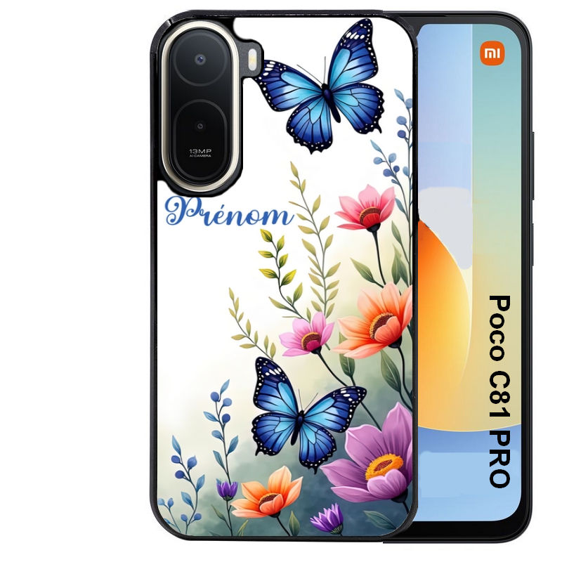 Coque pour POCO C81 PRO papillon prenom
