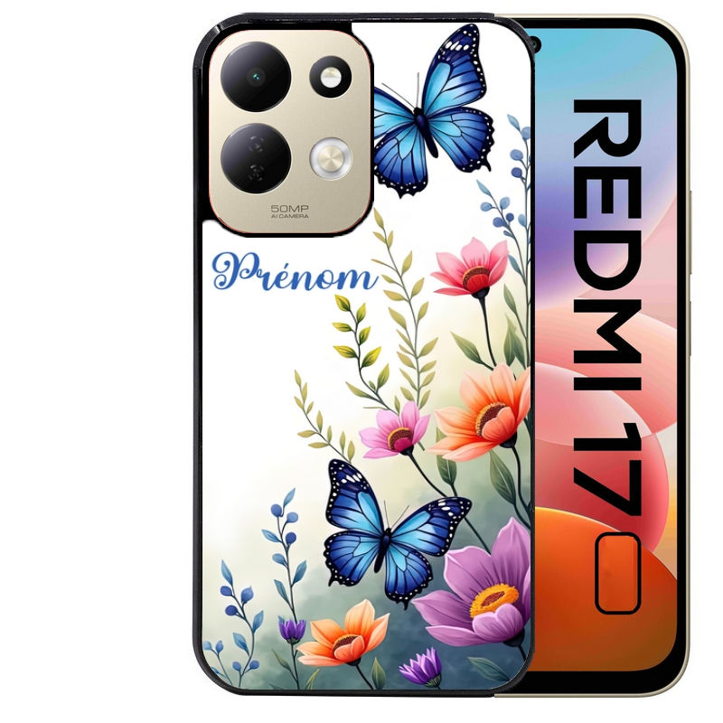 Coque pour Redmi 17 et 17C 4G 5G papillon prenom