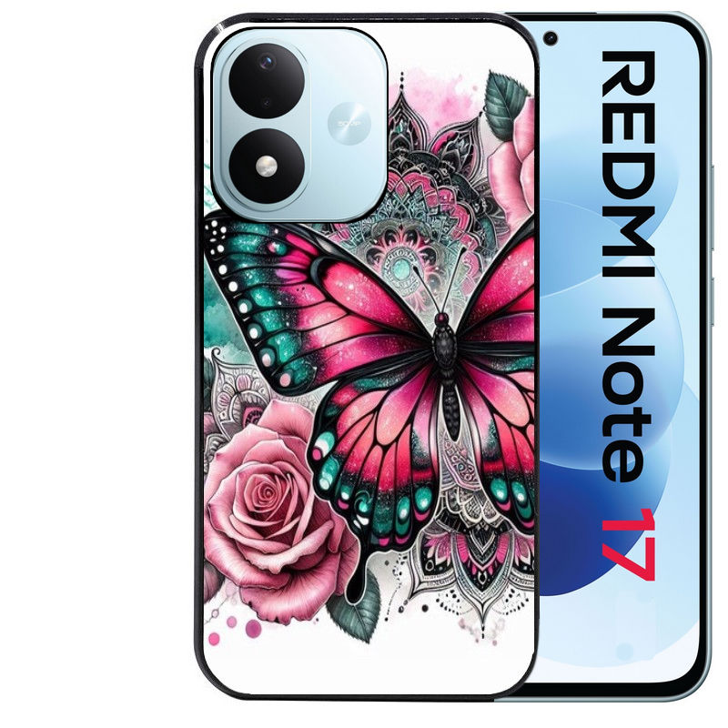 Coque pour Redmi Note 17 et PRO 4G 5G Max papillon rose
