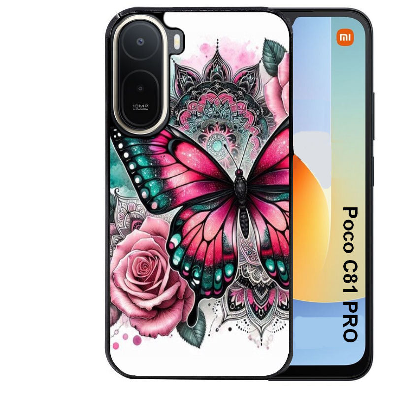 Coque pour POCO C81 PRO papillon rose