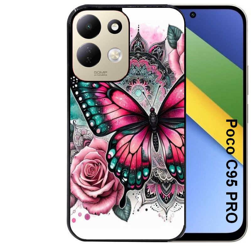 Coque pour POCO C95 PRO papillon rose