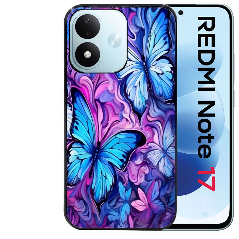 Coque pour Redmi Note 17 et PRO 4G 5G Max papillon violet UV