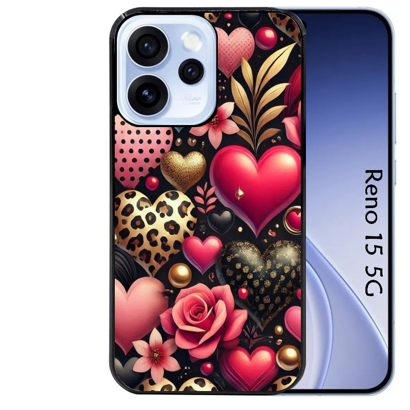 Coque noire taperso pour OPPO Reno 15 et F FS 5G avec motif coeur et leopard protection antichoc personnalisée