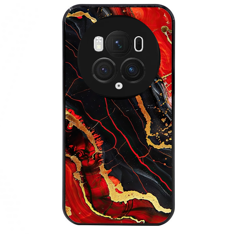 Coque noire taperso pour Magic 5 6 LITE et PRO avec motif marbre rouge protection antichoc personnalisée