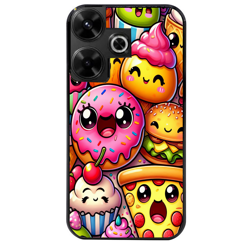 Coque noire taperso pour POCO M6 4G avec motif anime donut kawaii protection antichoc personnalisée
