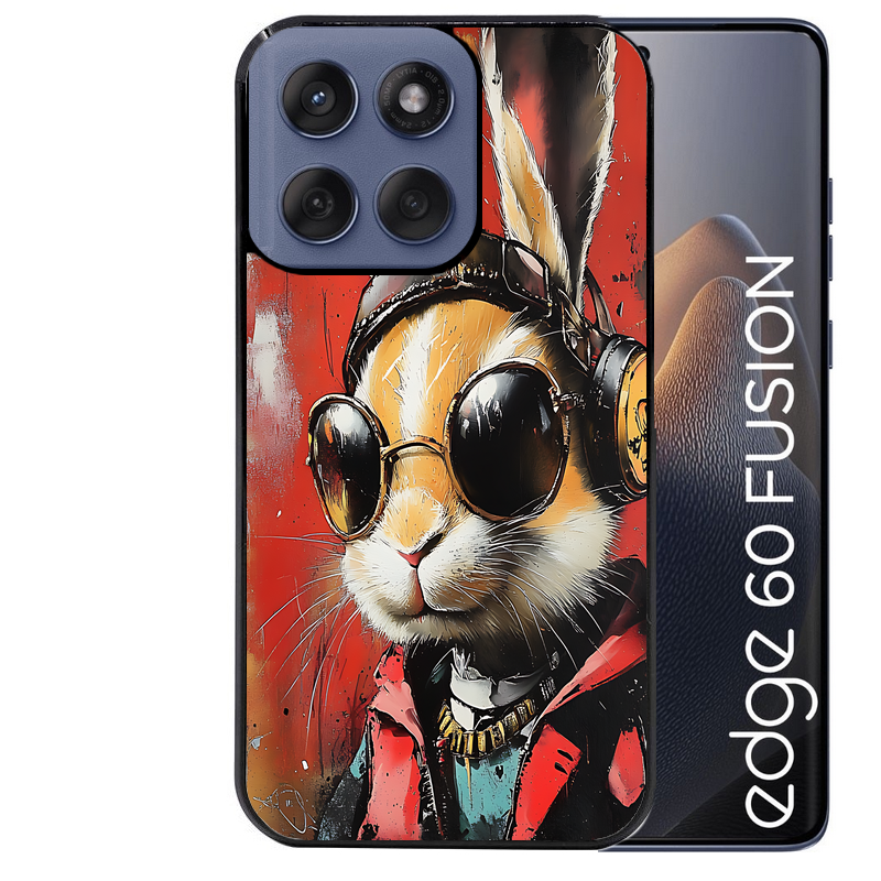 Coque noire taperso pour Moto Edge 60 et Neo Fusion Pro avec motif lapin tag protection antichoc personnalisée