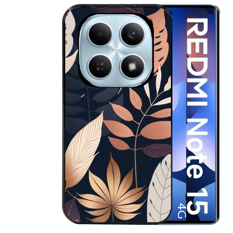 Coque noire taperso pour Redmi Note 15 et PRO PLUS 4G 5G avec motif jungle et feuilles protection antichoc personnalisée
