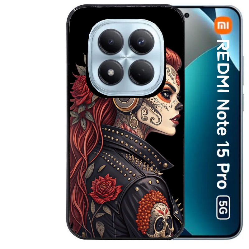 Coque noire taperso pour Redmi Note 15 et PRO PLUS 4G 5G avec motif tete de mort rock protection antichoc personnalisée