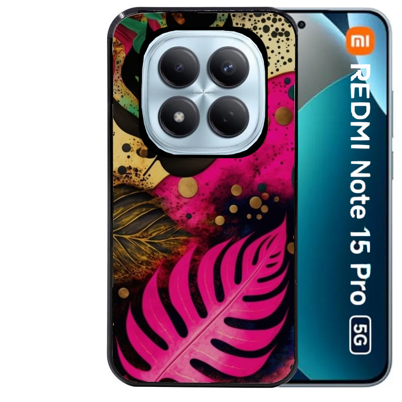 Coque noire taperso pour Redmi Note 15 et PRO PLUS 4G 5G avec motif tropical rose et des fleurs protection antichoc personnalisée