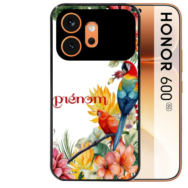 Coque noire taperso pour Honor 600 et 600 PRO avec motif perroquet personnalisee protection antichoc personnalisée