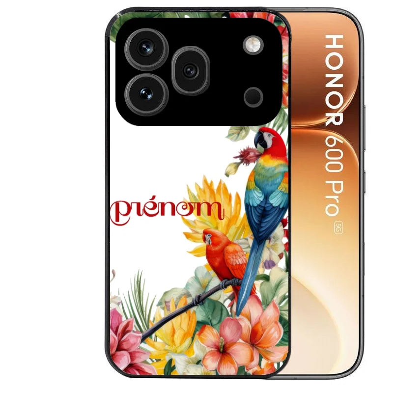 Coque noire taperso pour Honor 600 et 600 PRO avec motif perroquet personnalisee protection antichoc personnalisée