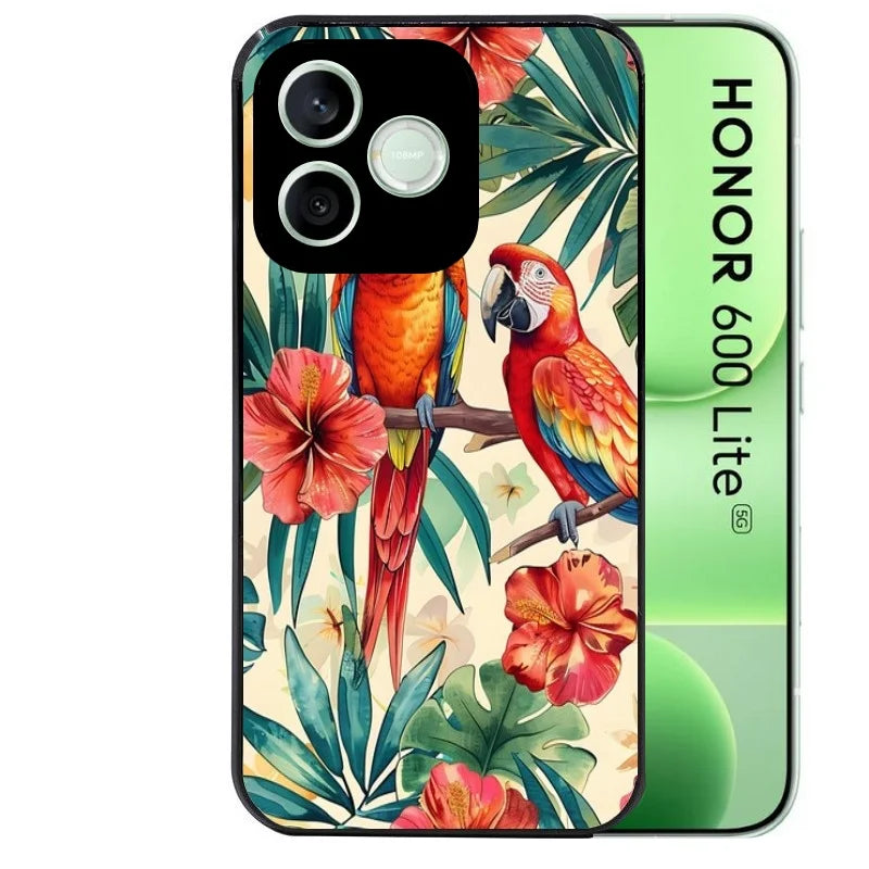 Coque noire pour Honor 600 LITE avec motif perroquet tropical protection antichoc personnalisée