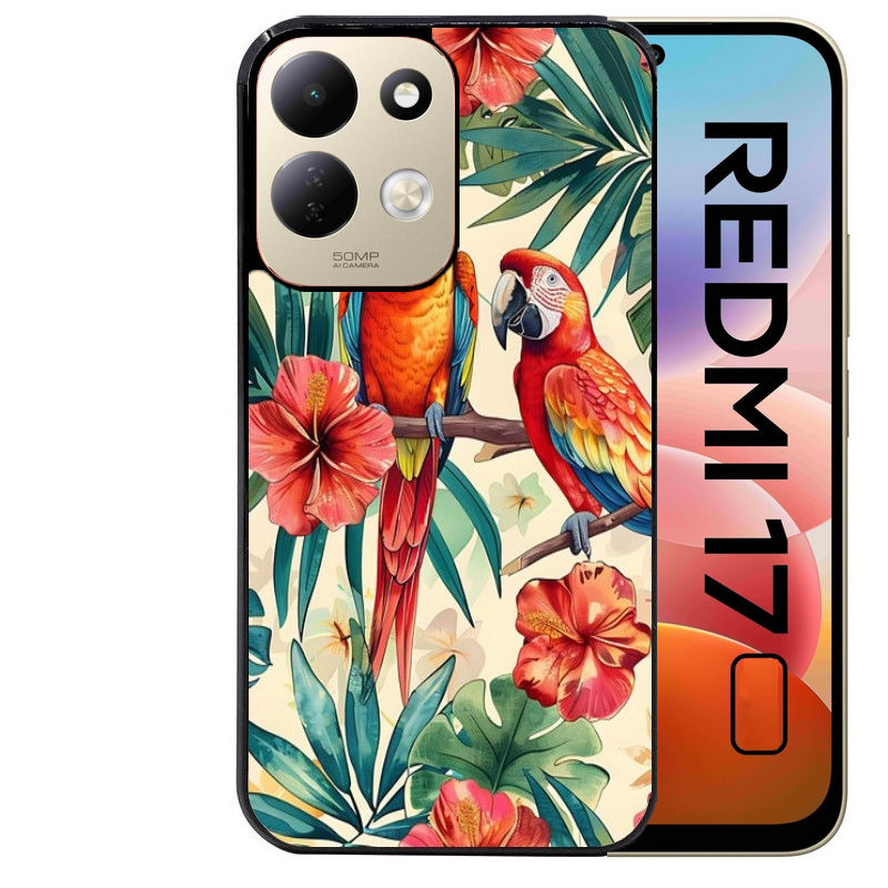 Coque pour Redmi 17 et 17C 4G 5G perroquet et fleurs