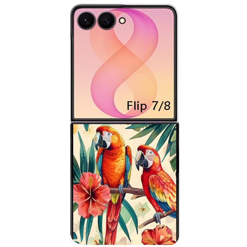 Coque pour Z FLIP 6 7 8 perroquet et fleurs