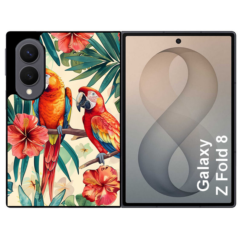 Coque pour Z FOLD 8 perroquet et fleurs