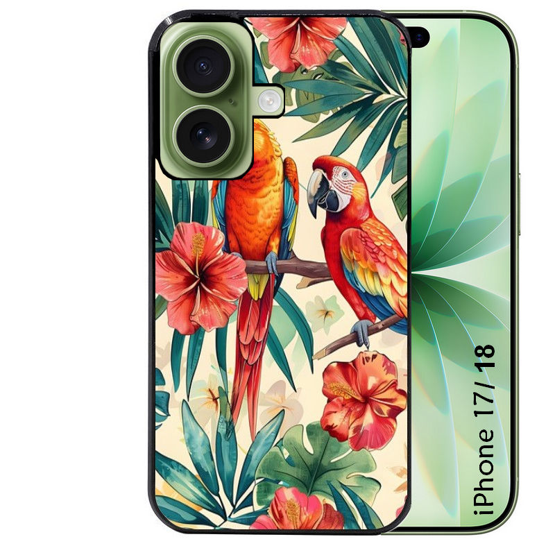 Coque pour Iphone 18 / PRO / PRO MAX / 18E perroquet et fleurs