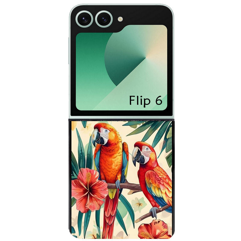 Coque pour Z FLIP 6 7 8 perroquet et fleurs