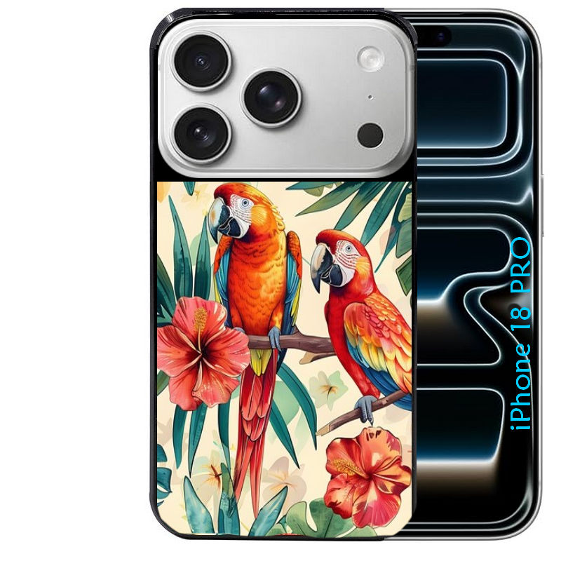 Coque pour Iphone 18 / PRO / PRO MAX / 18E perroquet et fleurs