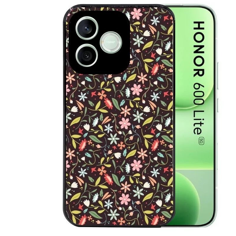 Coque noire pour Honor 600 LITE avec motif petites feurs multicolores protection antichoc personnalisée