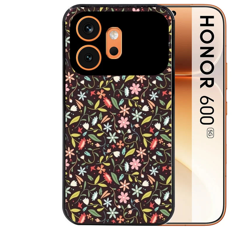 Coque noire taperso pour Honor 600 et 600 PRO avec motif petites feurs multicolores protection antichoc personnalisée