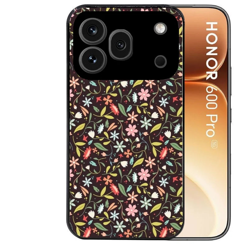 Coque noire taperso pour Honor 600 et 600 PRO avec motif petites feurs multicolores protection antichoc personnalisée