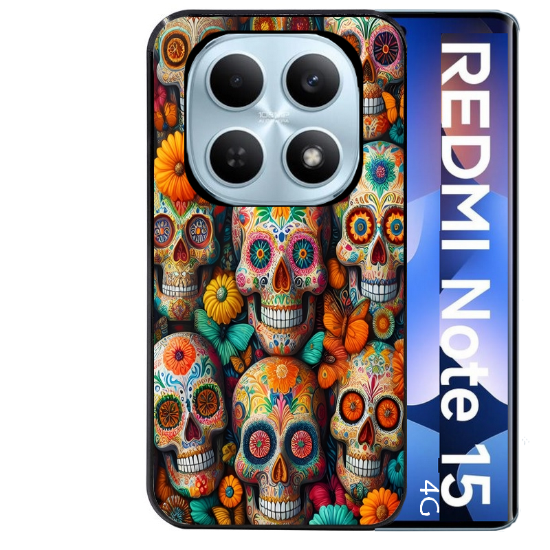 Coque noire taperso pour Redmi Note 15 et PRO PLUS 4G 5G avec motif mort mexicaine papillon protection antichoc personnalisée