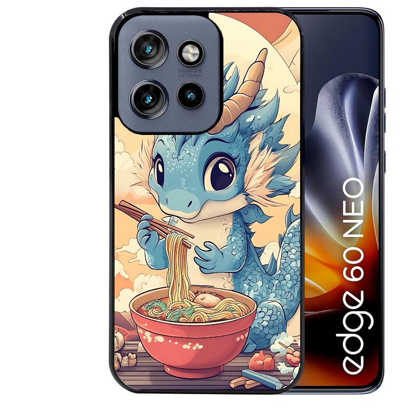 Coque noire taperso pour Moto Edge 60 et Neo Fusion Pro avec motif dragon ramen 2 protection antichoc personnalisée
