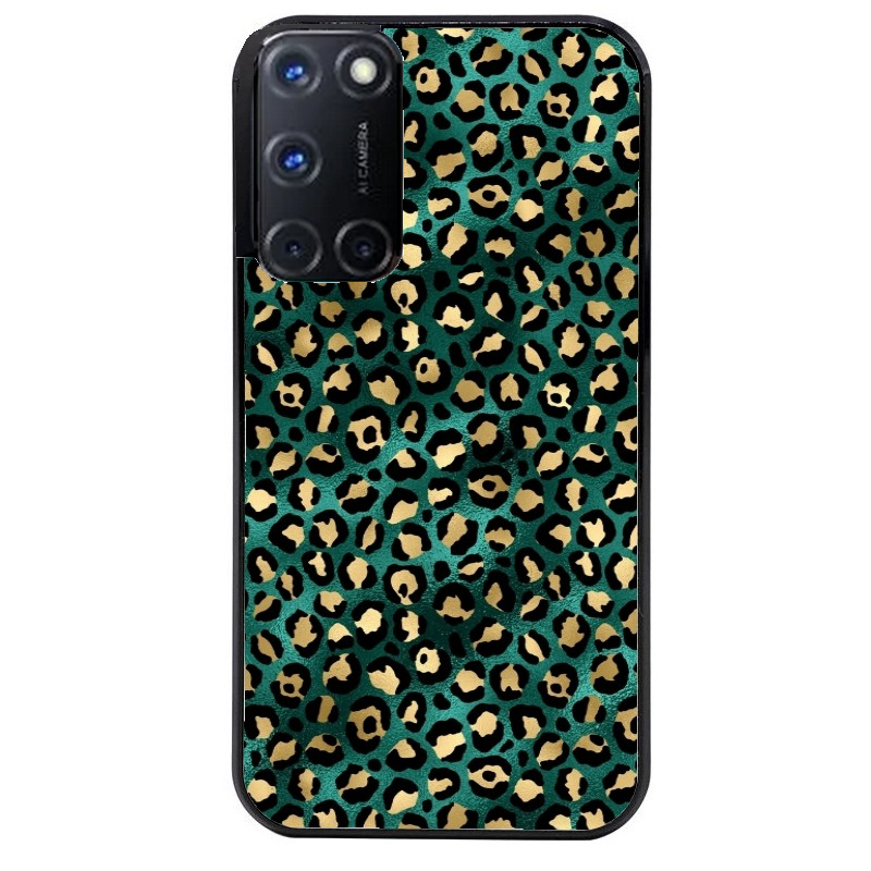 Coque noire taperso pour OPPO Reno 8 LITE avec motif leopard vert protection antichoc personnalisée