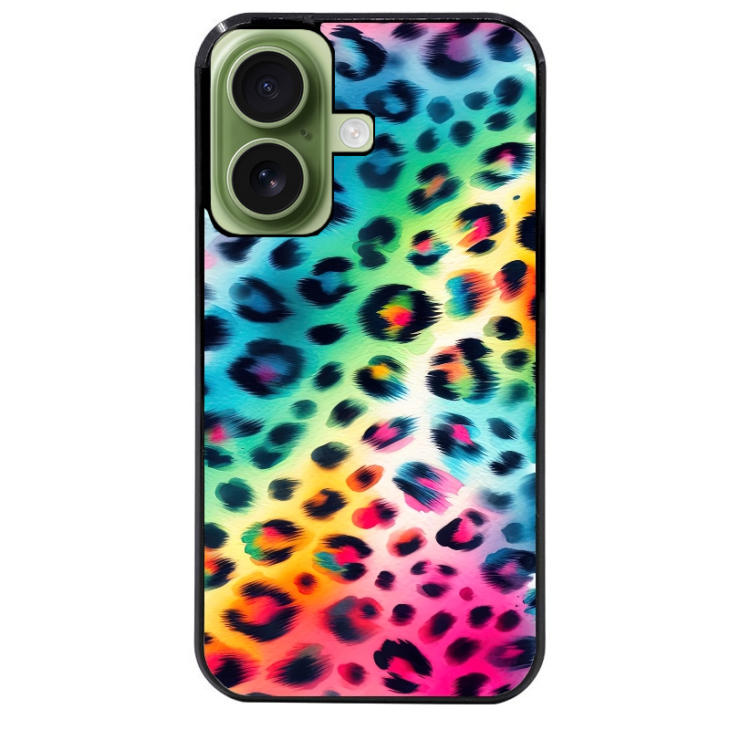 Coque noire taperso pour Iphone 16 16E PLUS MAX PRO avec motif leopard arc protection antichoc personnalisée