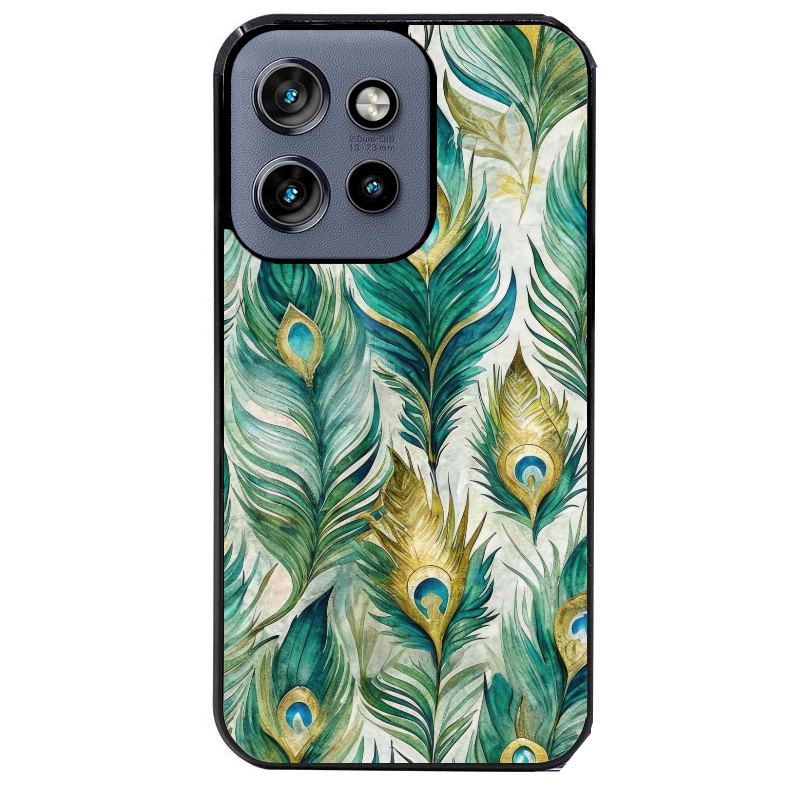 Coque noire taperso pour Moto Edge 60 et Neo Fusion Pro avec motif paon plumes protection antichoc personnalisée