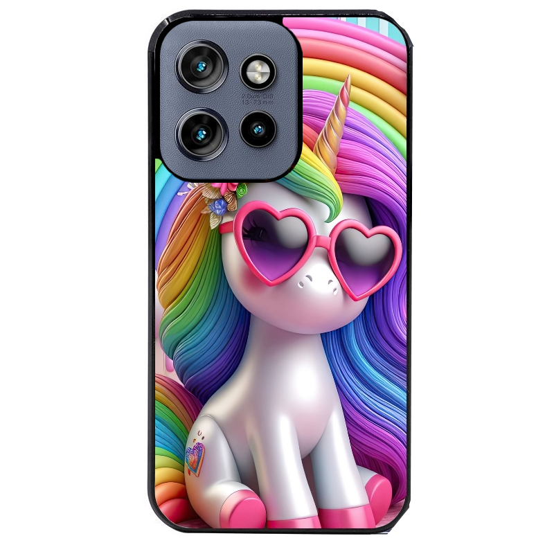 Coque noire taperso pour Moto Edge 60 et Neo Fusion Pro avec motif licorne pop art protection antichoc personnalisée
