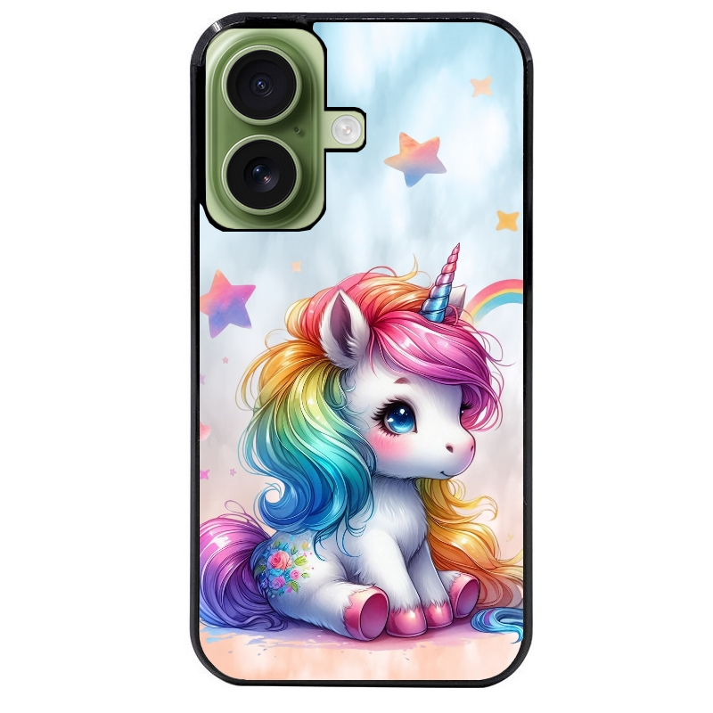 Coque noire taperso pour Iphone 16 16E PLUS MAX PRO avec motif licorne et etoiles protection antichoc personnalisée