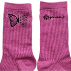 Chaussettes personnalisée paillettes rose motif papillon et fleur