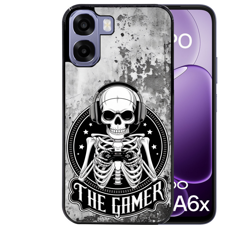 Coque noire taperso pour OPPO A6 A6X 4G et 5G avec motif tete de mort gamer beton protection antichoc personnalisée