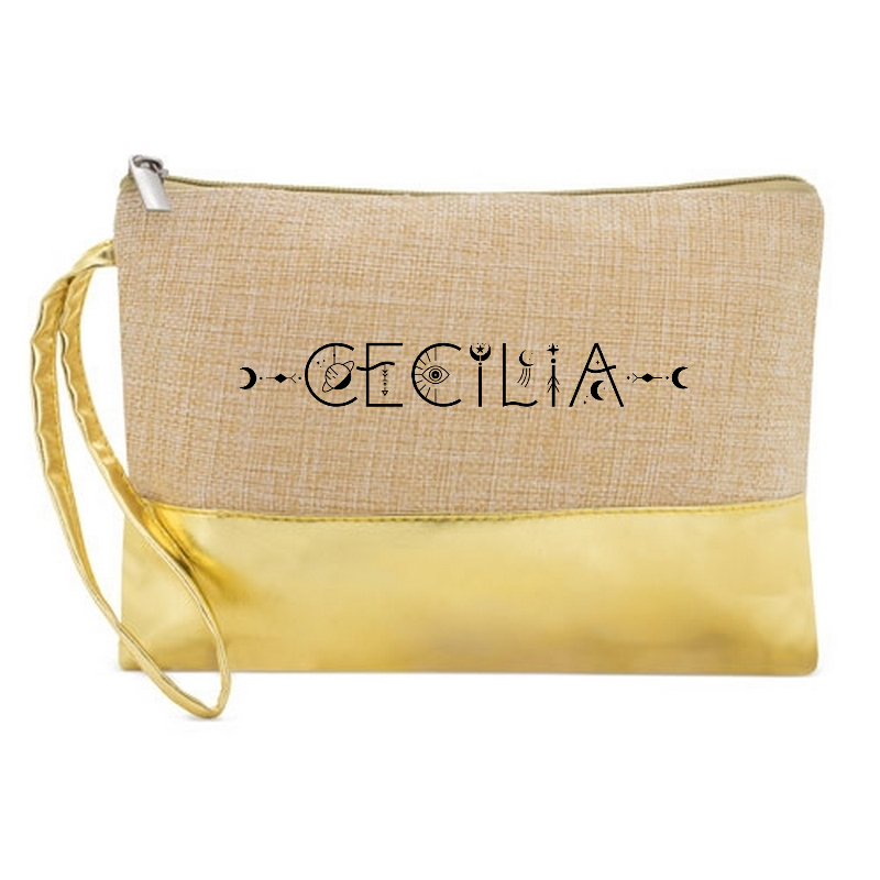 Pochette personnalisée prénom astro en jute et doré en jute et doré