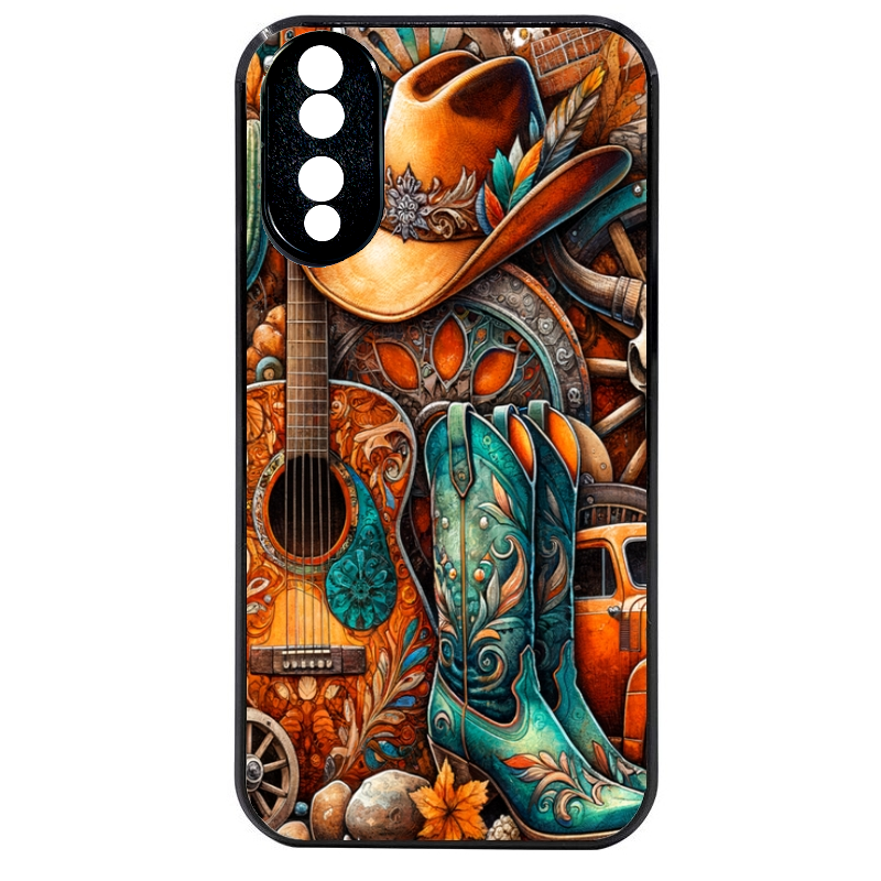 Coque noire taperso pour Honor 70 LITE 90 et LITE avec motif cow boy et texas automne protection antichoc personnalisée