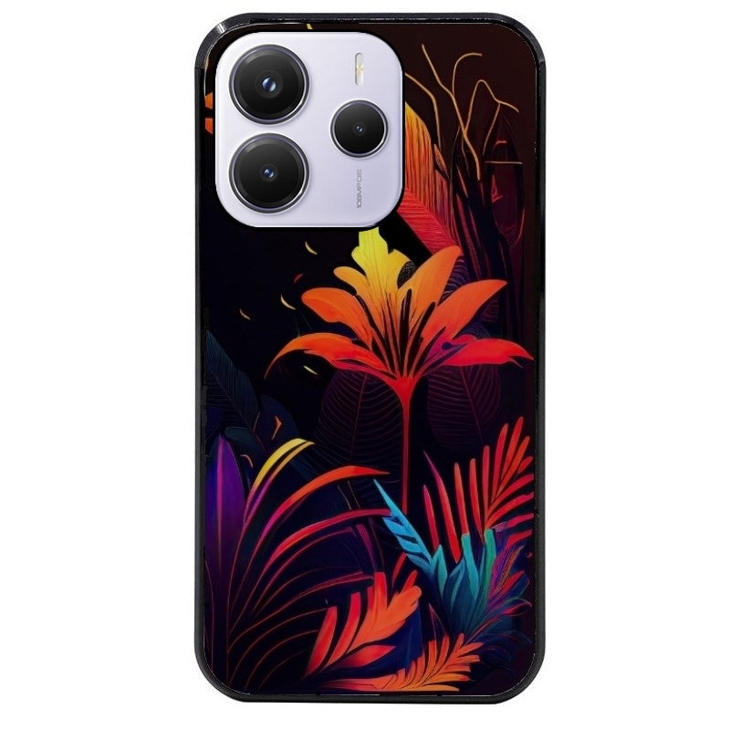 Coque noire taperso pour Redmi Note 14 et PRO PLUS 4G 5G avec motif tropical jaune protection antichoc personnalisée